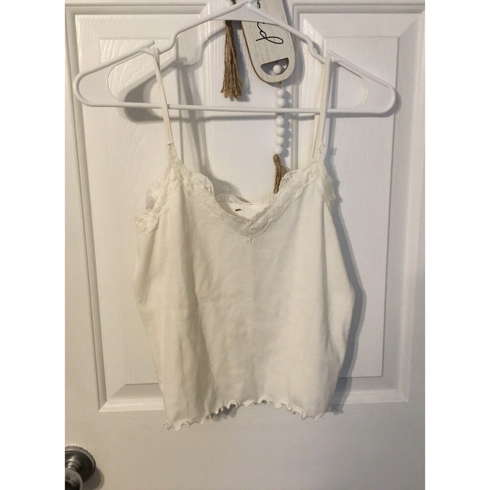Old Navy Sz Medium Petite White Lace Cami Strappy Pull Over Top Womens Crop